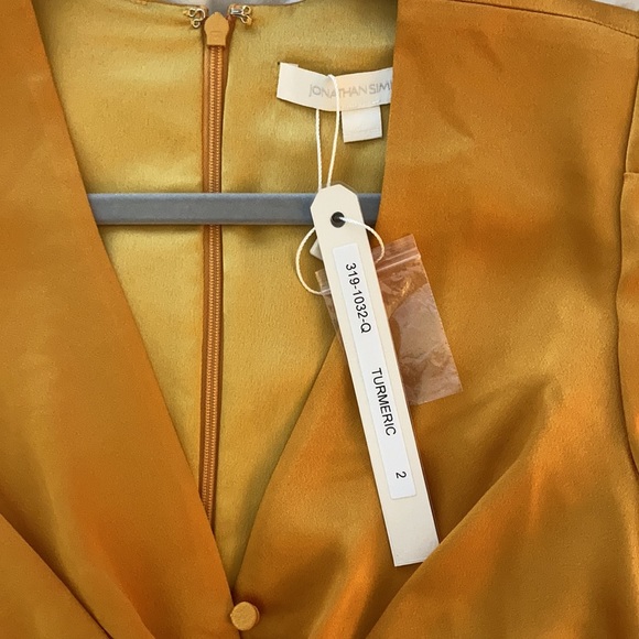 Jonathan Simkhai NWT ruched front v-neck long sleeve sateen dress - Picture 3 of 3